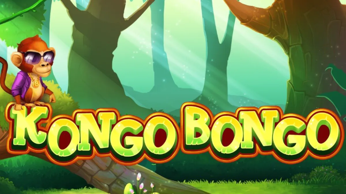 Visual hutan tropis yang rimbun dengan simbol gorila dan kuil kuno pada slot Kongo Bongo